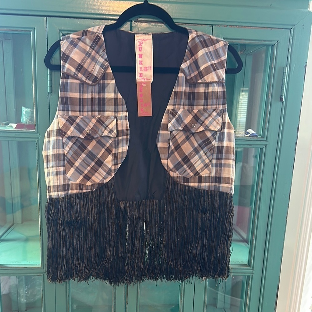 Punkies Place Refurbished Plaid Fringe Vest